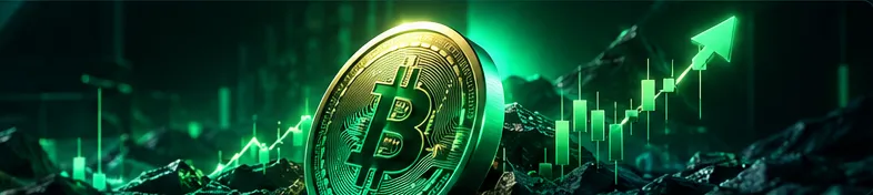 Bitcoin with emerald market chart artwork